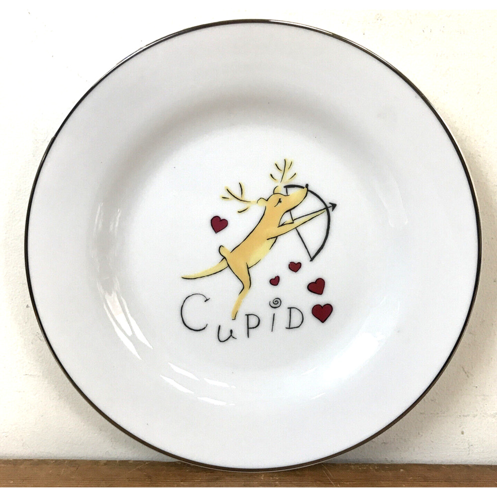 Pottery Barn Reindeer Cupid Christmas Salad Dessert Cheese Plate Japan 8.5"